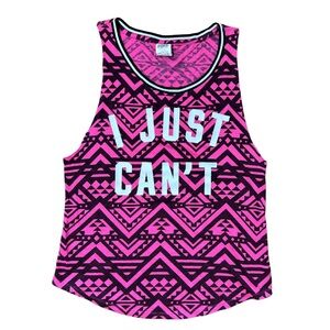 PINK Victoria's Secret Women's Graphic "I JUST CAN'T" Pink Sleep Shirt Tank Top